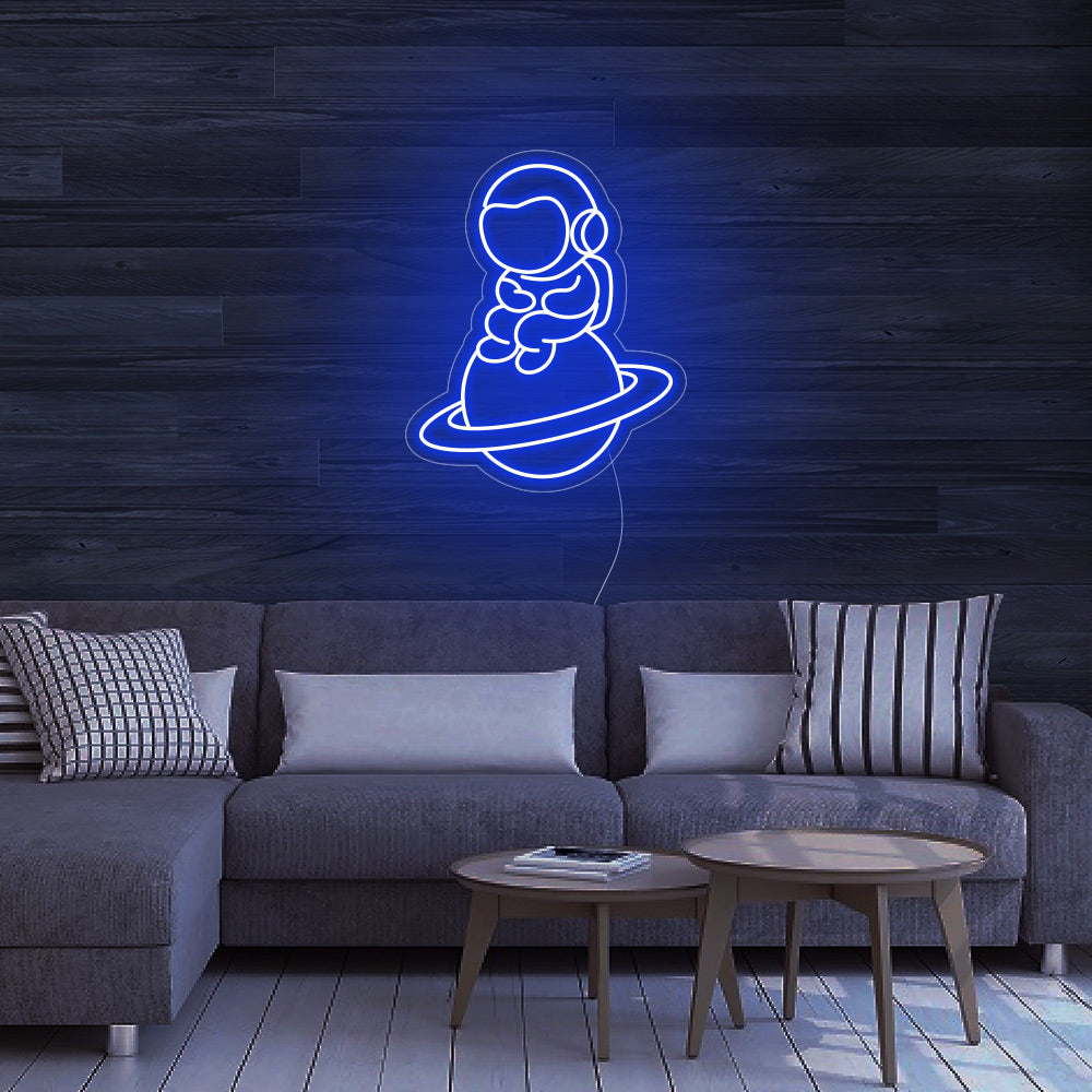Astronaut Sitting on Planet Neon Signs Led Neon Lighting Home Decoration