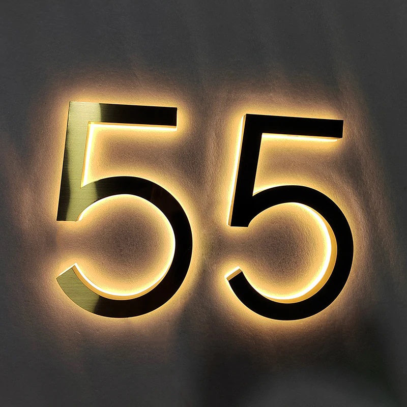 LED Backlit House Numbers Sign Custom Number Sign Room Number Plaque Outdoor Waterproof Illuminated Modern Hotel Room Number Backlit Sign