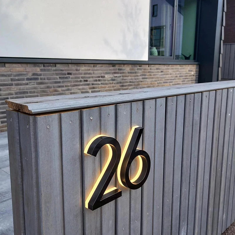 Morden LED Backlit House Numbers Sign Custom Number Sign Room Number Plaque Outdoor Waterproof Illuminated Modern Hotel Room Number Backlit Sign