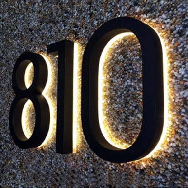 Custom House Numbers Sign LED Backlit 3D Metal Number Plaque Outdoor Waterproof Illuminated Modern Hotel Room Number