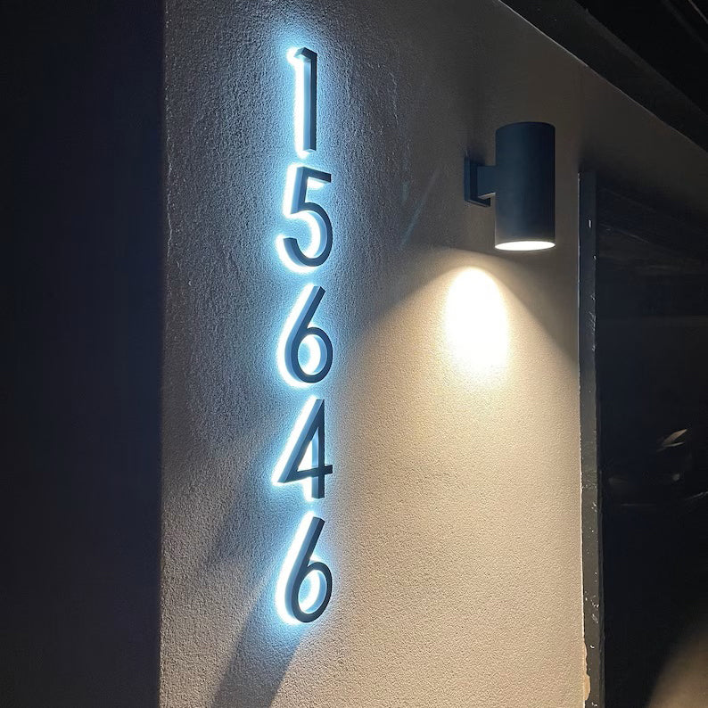LED Backlit House Numbers Sign Custom Number Sign Room Number Plaque Outdoor Waterproof Illuminated Modern Hotel Room Number Backlit Sign