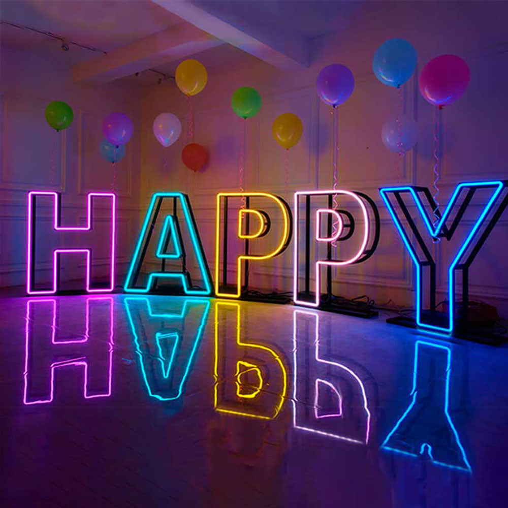 Large 3D Metal Frame Letters Neon Light Birthday Anniversary Event Party Decoration