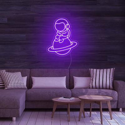 Astronaut Sitting on Planet Neon Signs Led Neon Lighting Home Decoration