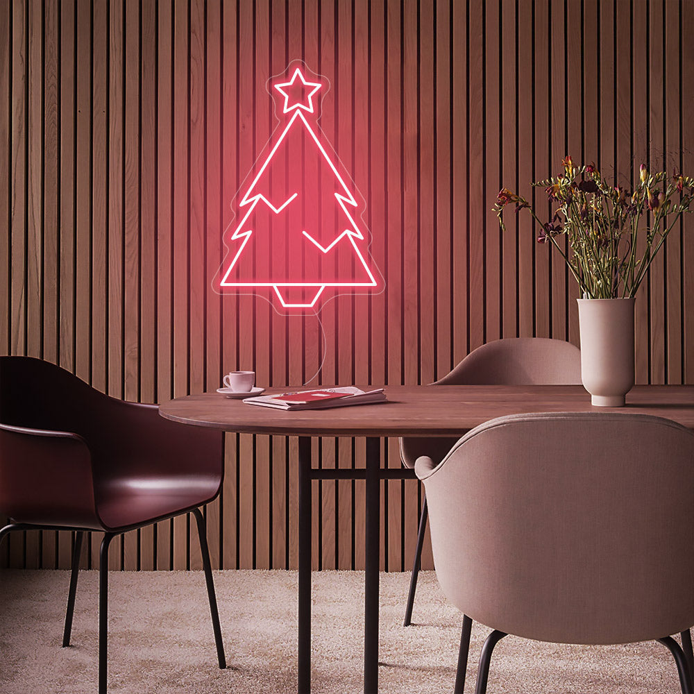 Christmas Tree Neon Sign with Star Christmas Decoration