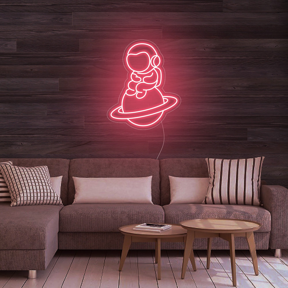 Astronaut Sitting on Planet Neon Signs Led Neon Lighting Home Decoration