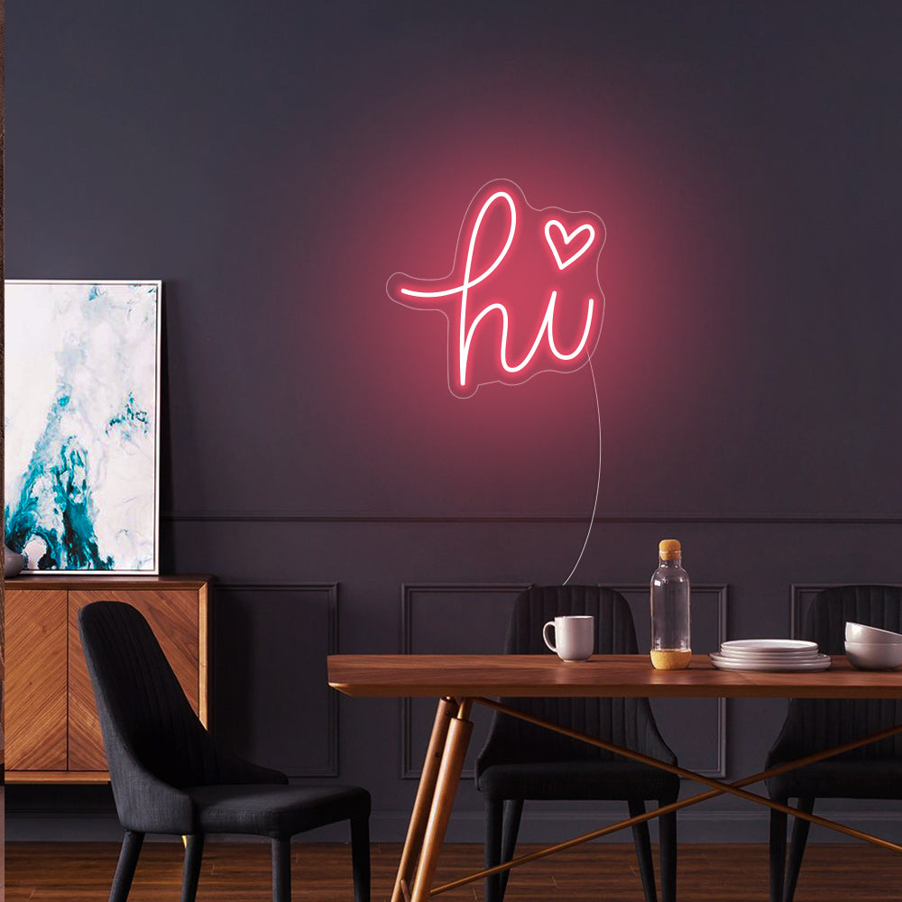 Hi Neon Signs with Love Heart Led Neon Light Wall Hanging