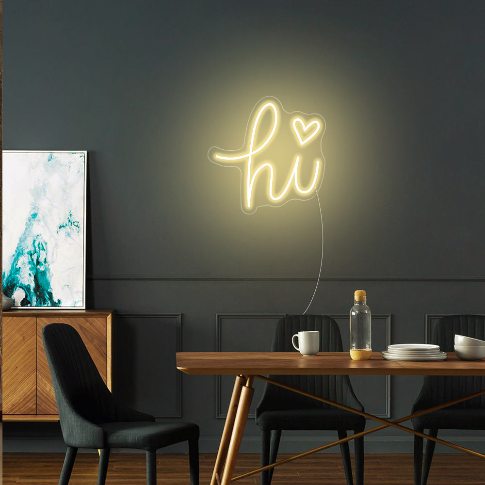 Hi Neon Signs with Love Heart Led Neon Light Wall Hanging