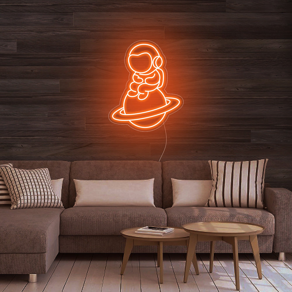 Astronaut Sitting on Planet Neon Signs Led Neon Lighting Home Decoration