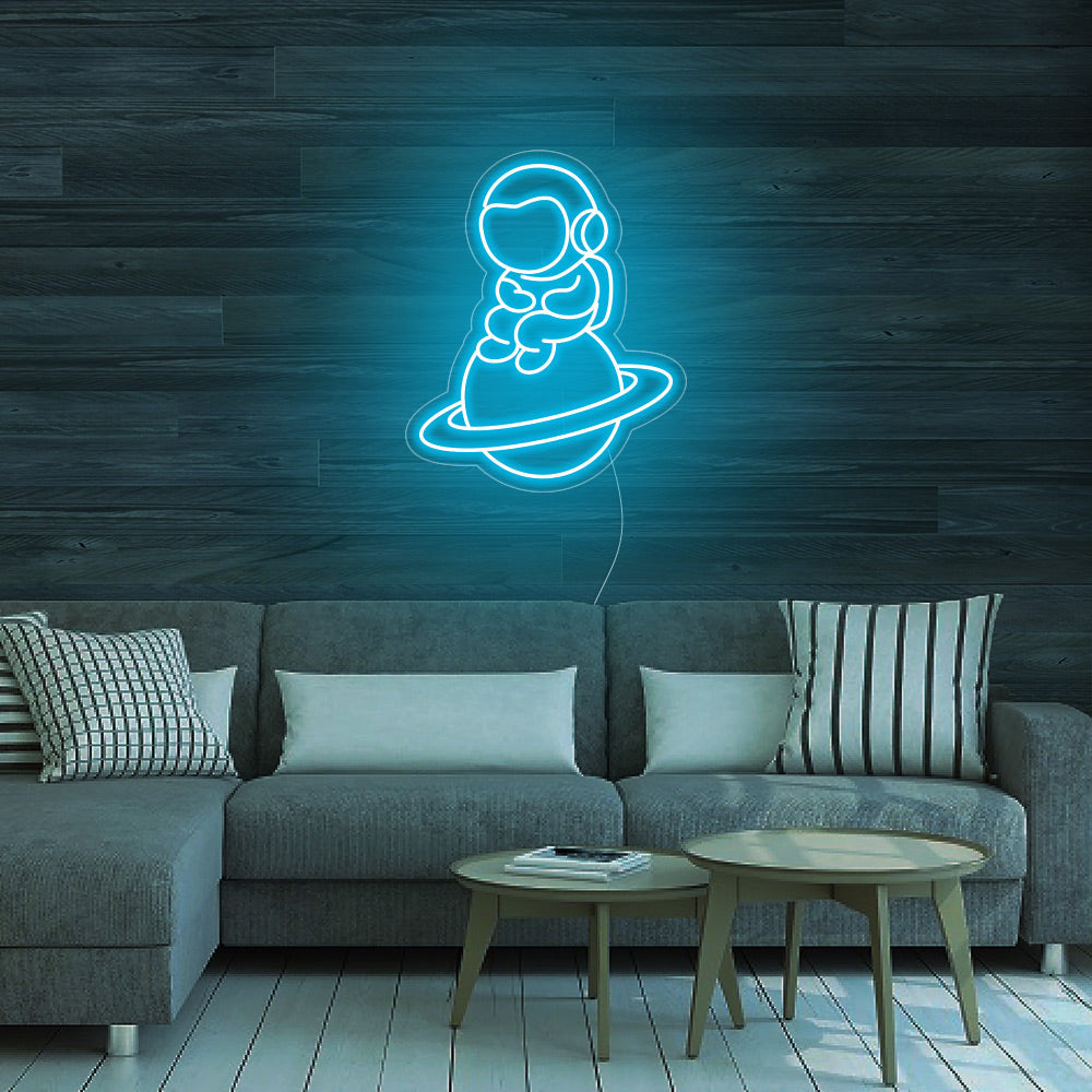 Astronaut Sitting on Planet Neon Signs Led Neon Lighting Home Decoration