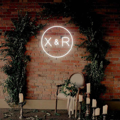 Round Circle Name Neon Sign A+B A&B Wedding Led Neon Light Love Bridal Party