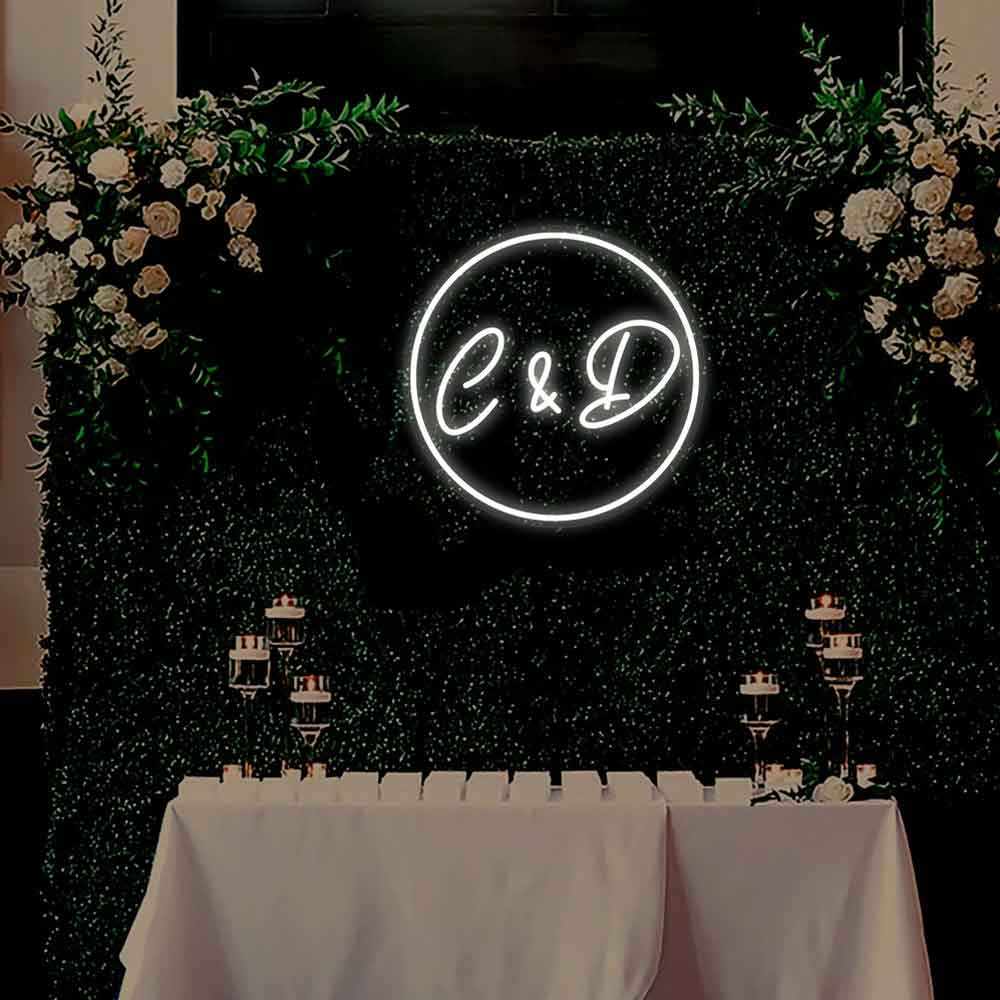 Round Circle Name Neon Sign A+B A&B Wedding Led Neon Light Love Bridal Party