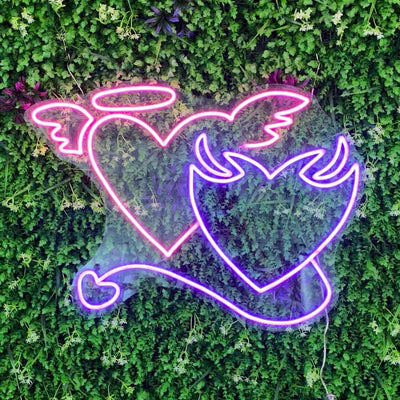 Angela and Demon Heart Neon Sign Lover House Warming Room Wall Hanging Neon Lighting