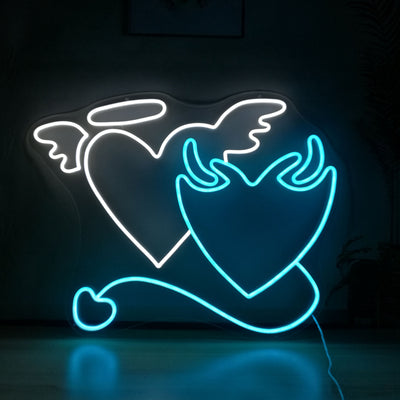 Angela and Demon Heart Neon Sign Lover House Warming Room Wall Hanging Neon Lighting