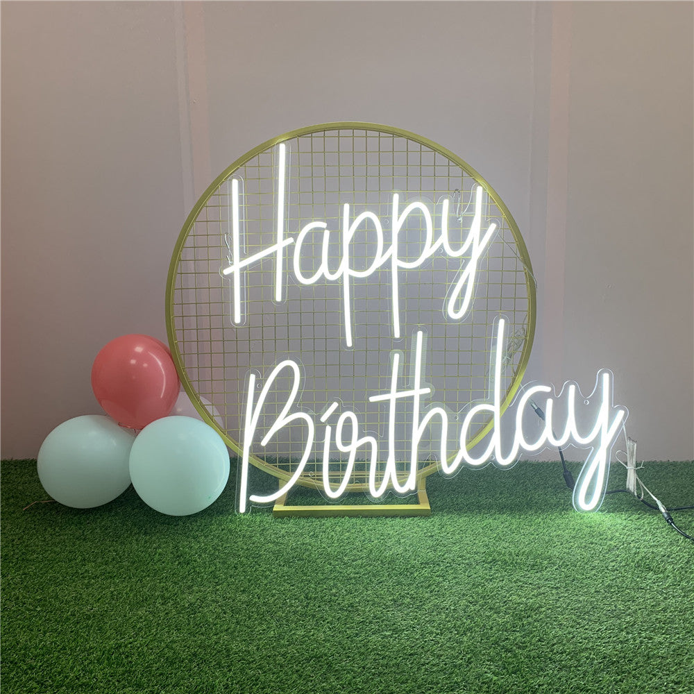 Happy Birthday Neon Sign Two Lines Led Neon Lighting Party Decoration Design Neon Signs